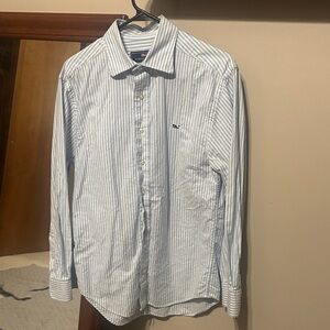 Vineyard Vines Men's Whale Shirt Blue and White Striped